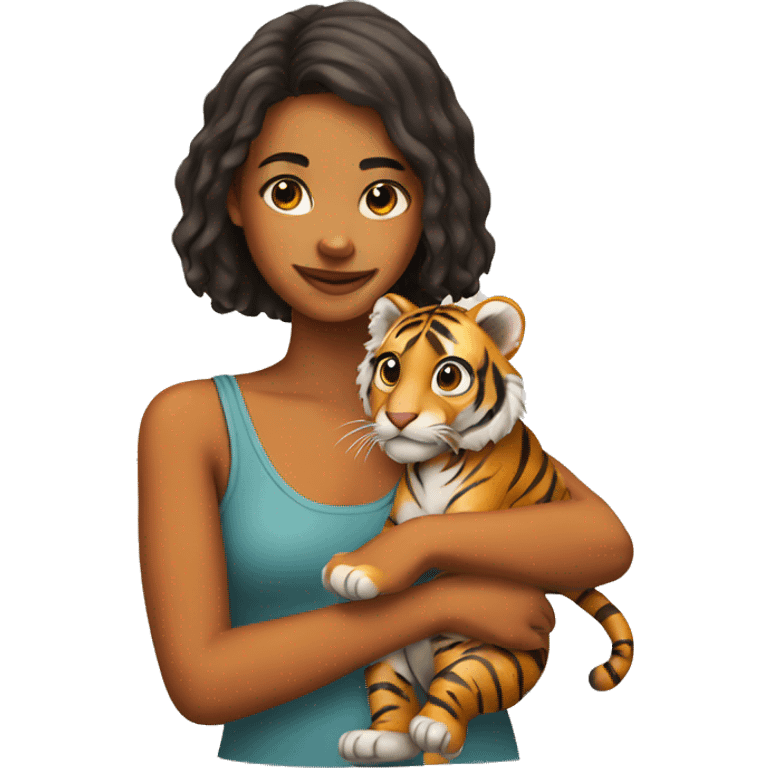 Girl with baby tiger emoji