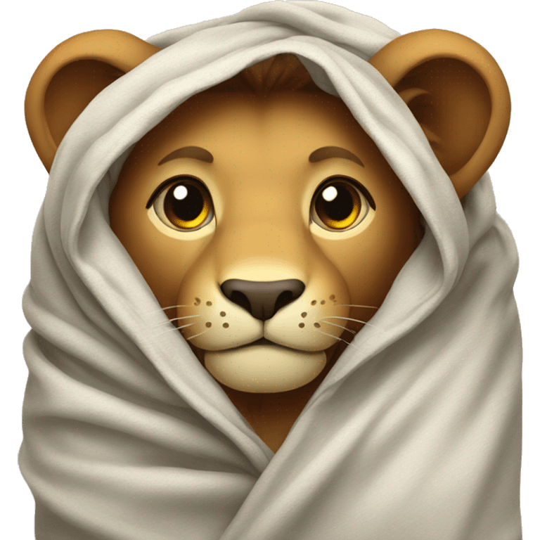 lion with mane wrapped in blanket emoji