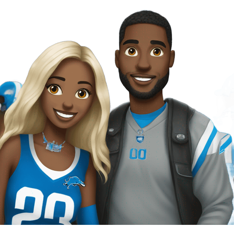 Young Black couple at Detroit lions game emoji