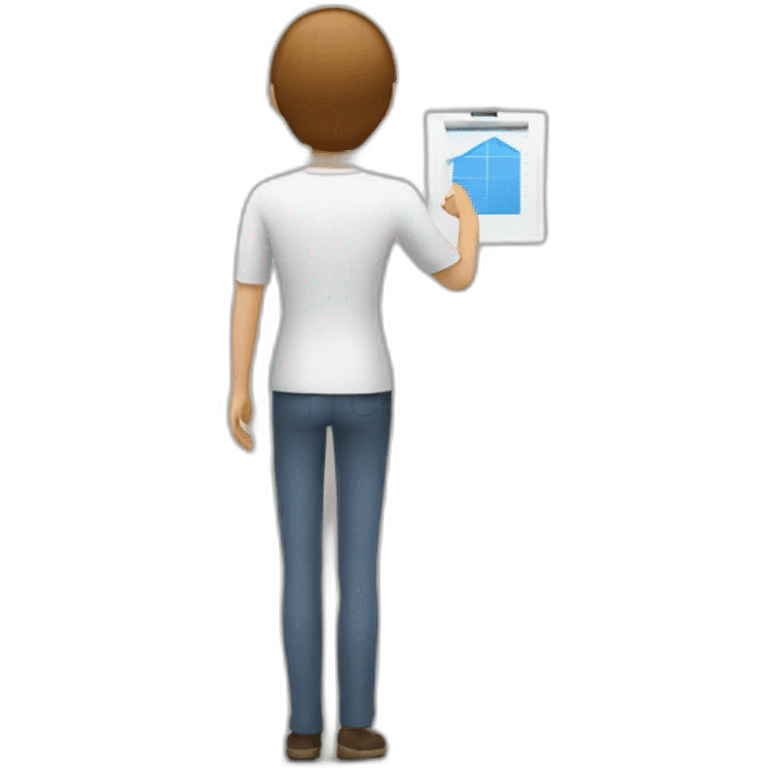 person showing the back, while pointing to a chart emoji