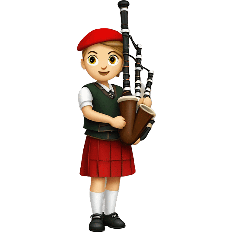 Female Bagpipe player red kilt, white socks, red beret emoji