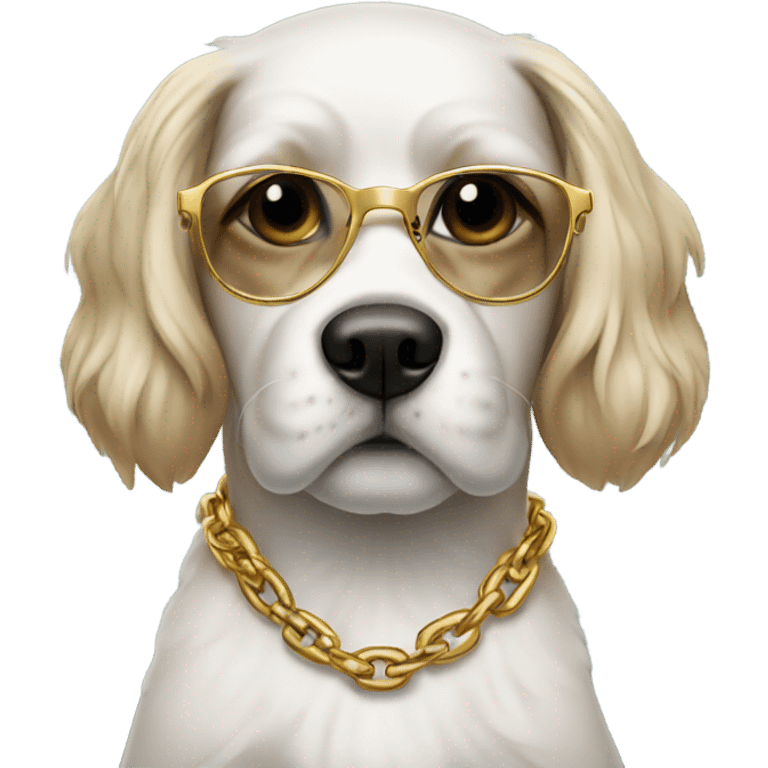 Dog wearing a gold chain and glasses emoji