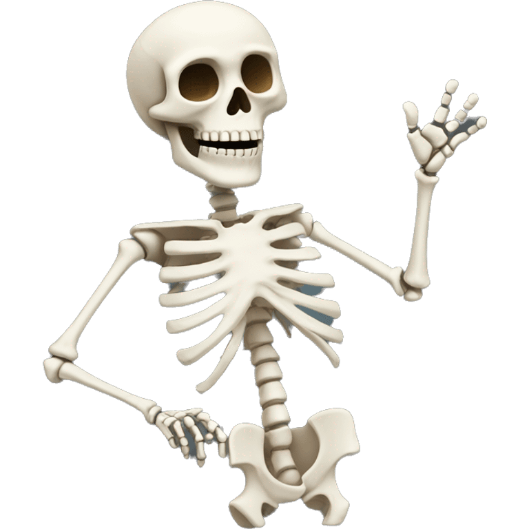 Skelton waving high while smiling  emoji