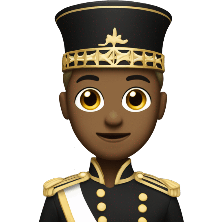 A marching band drum major in a black and gold uniform  emoji