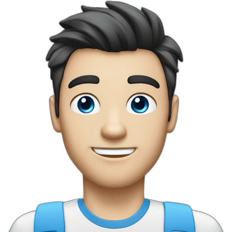 a guy with dark hair pompadour style white skin blue eyes behind a msi laptop emoji