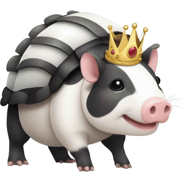 Black and white piebald chubby round armadillo pig panda centipede armadillo wearing a crown emoji