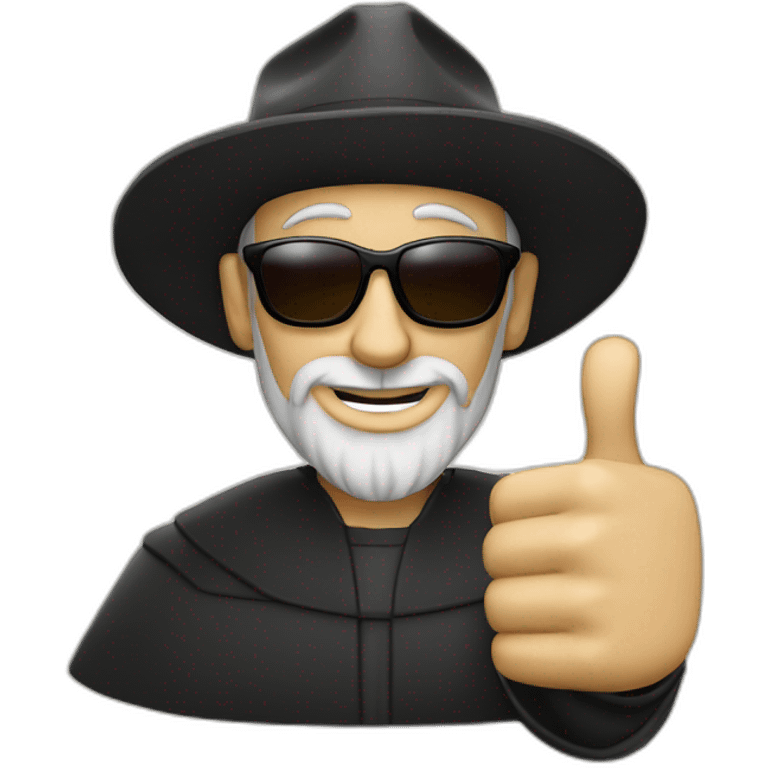 Reformer John Calvin with his iconic hat wearing sunglasses and giving a thumbs up emoji