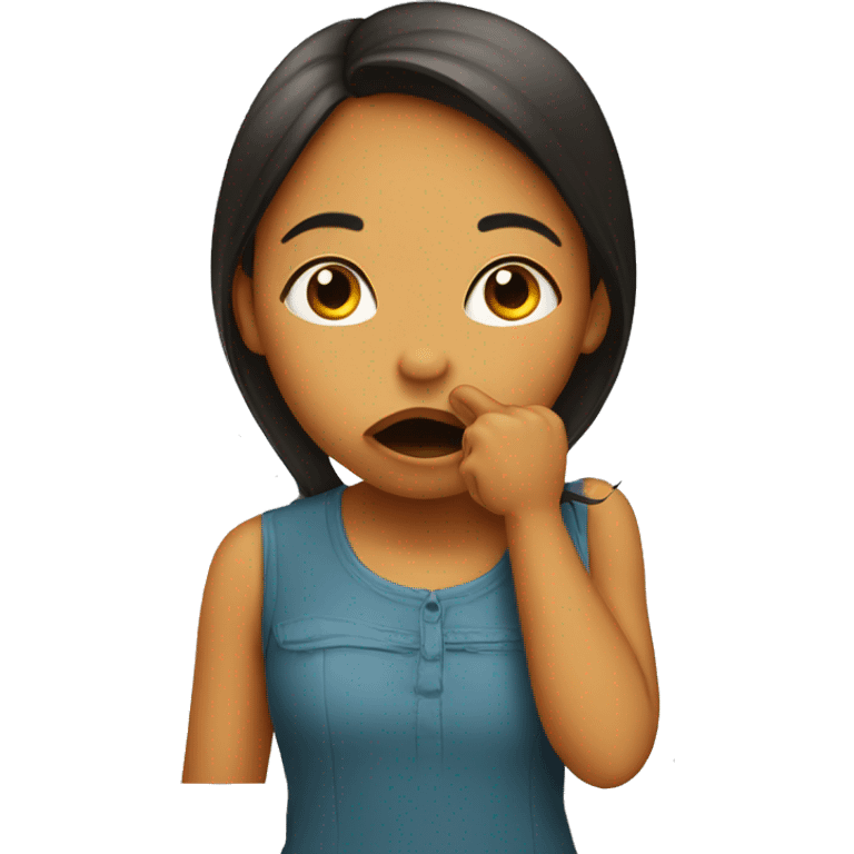 Girl with finger over mouth mimicking silence emoji