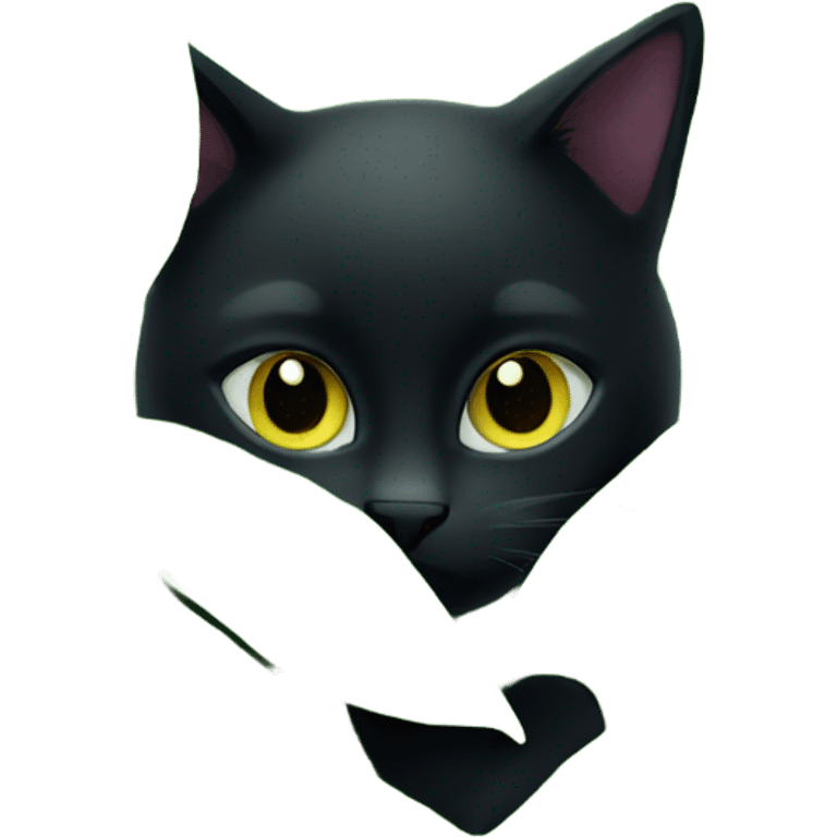 black cat with green leaves emoji