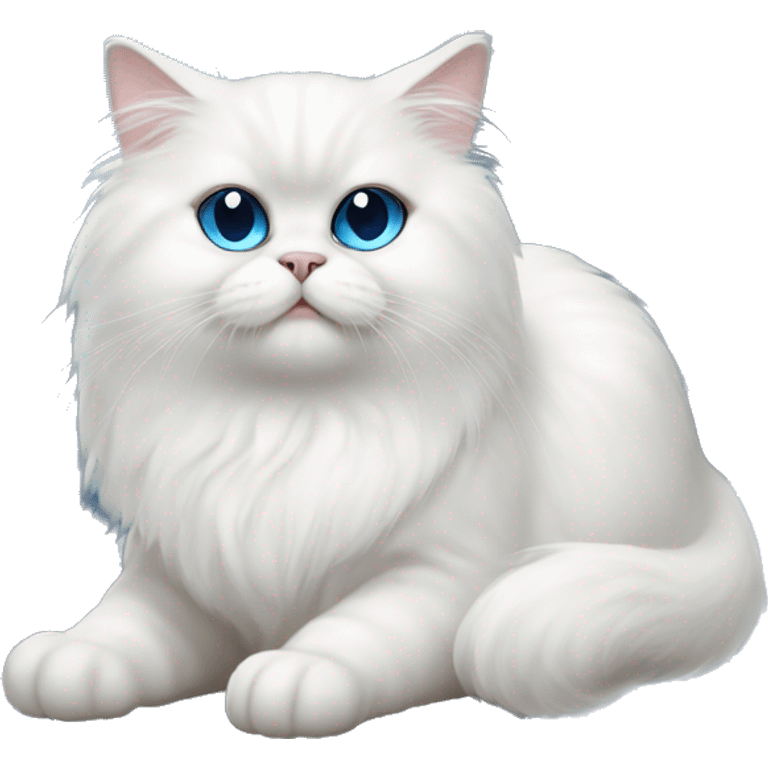 White Persian cat with blue eyes sitting on crescent moon  emoji