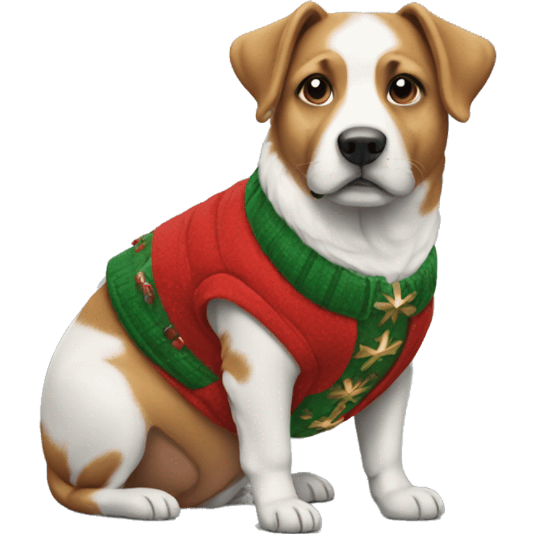 dog wearing a christmas vest emoji