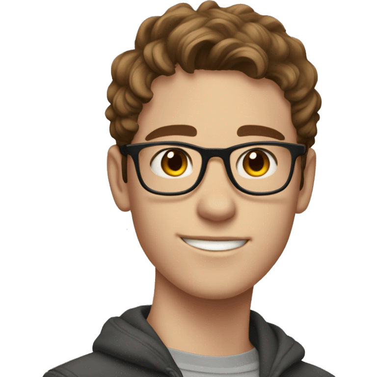 Boy (age 21) with brown hair, freckless near chin and glasses on emoji