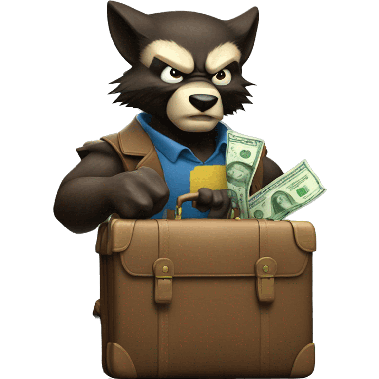 Wolverine with a briefcase and a stack of banknotes in his claws emoji