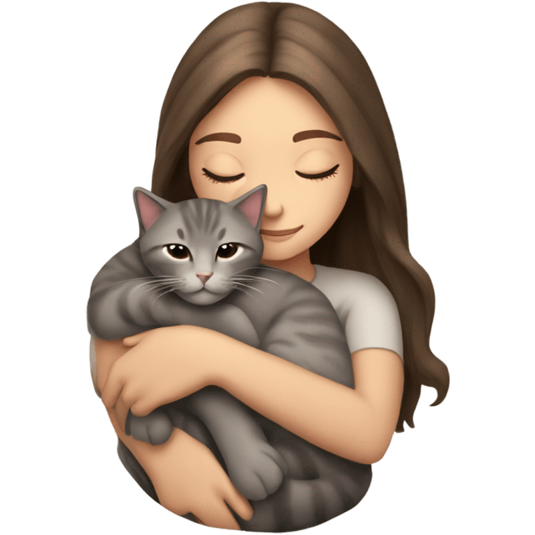 Brown gray kitty sleeping on brunette white girl's lap emoji