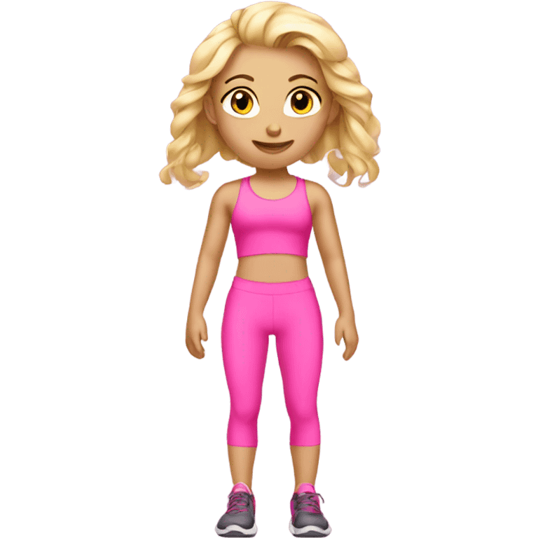 A young blond girl doing a workout with pink workout clothes emoji