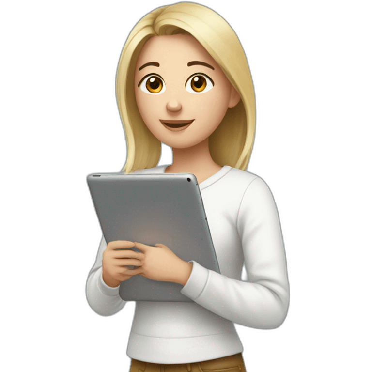 Girl using ipad for study emoji