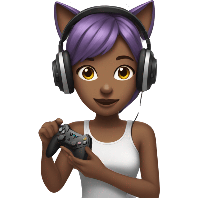 Girl with cat ear headphones holding controller  emoji