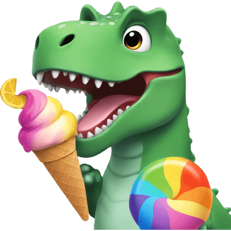 Dinosaur eating rainbow ice cream emoji