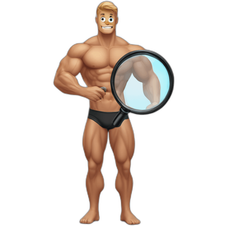 muscular man with see through magnifying glass emoji