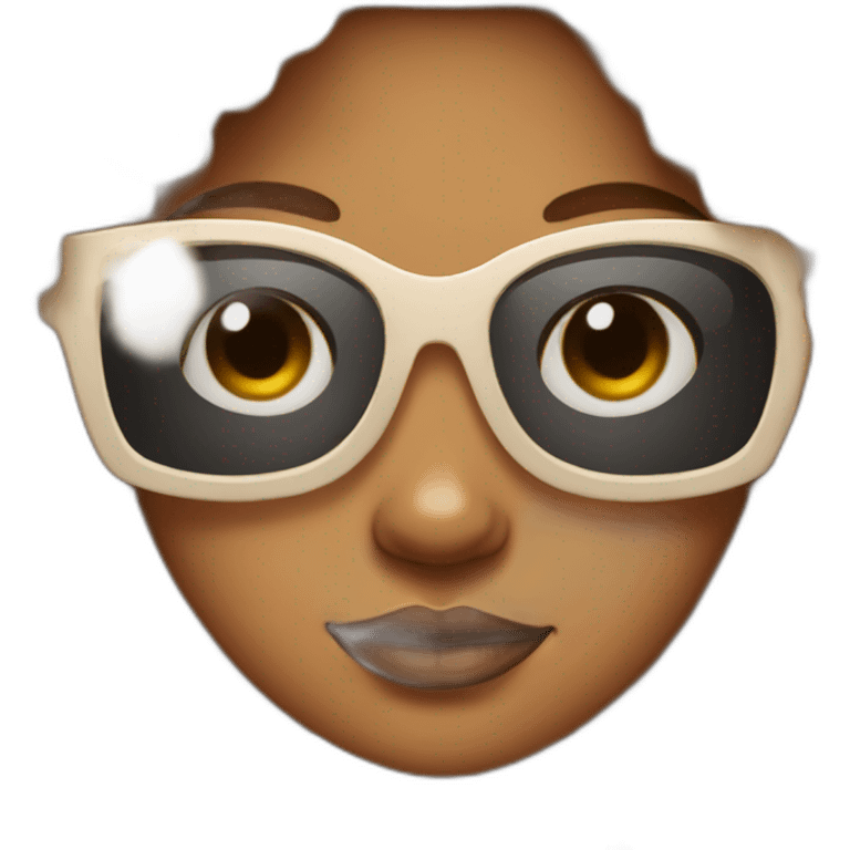 light brown skin girl with big sunglasses and curly hair emoji