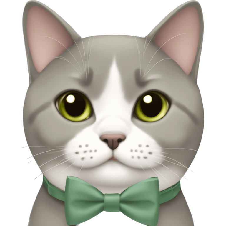 Cute fat British short hair with sage green bow tie emoji