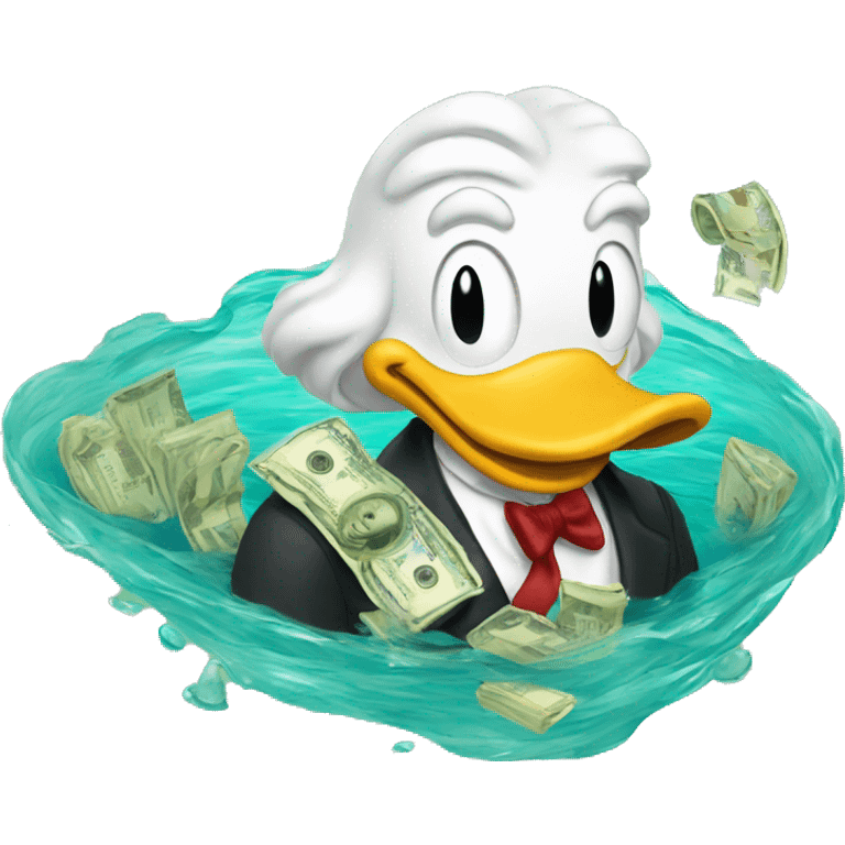 Scrooge McDuck swimming in his money emoji