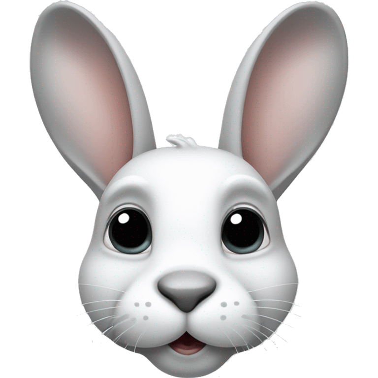 White bunny with grey nose, pointy grey ears and grey circles around eyes emoji