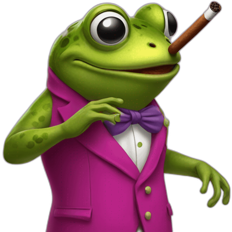 Frog wearing magenta coat smoking cigar  emoji