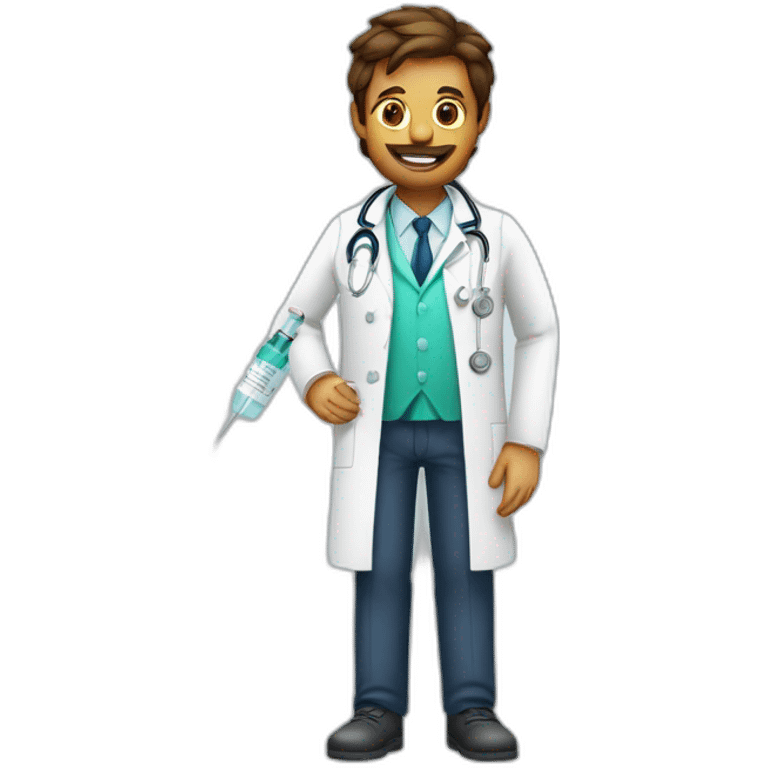 A doctor in a white coat and a syringe emoji