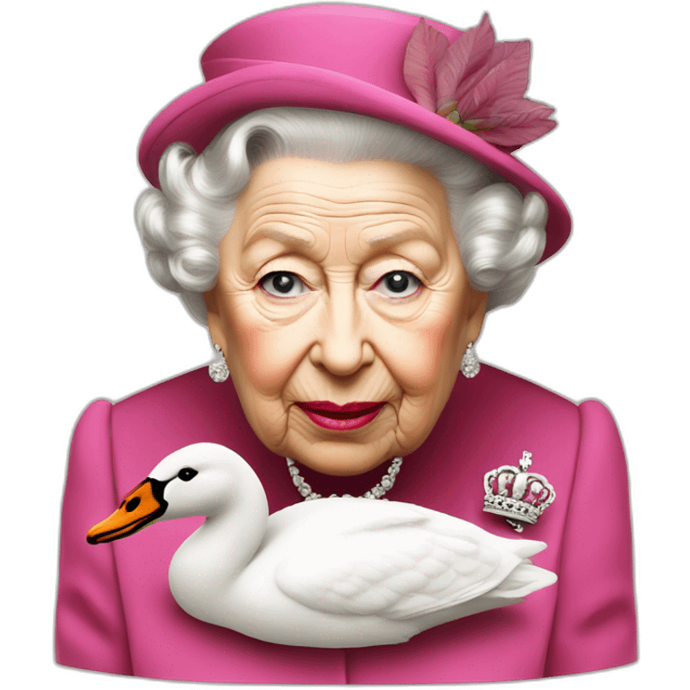 Queen Elizabeth II eating a swan upside down face emoji