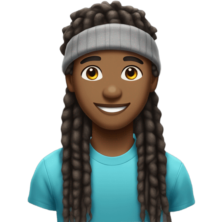 A young African-American male with short, thick dreadlocks, a friendly, confident smile, and a vibrant, approachable energy. He has a slim but toned build and often wears a cap to complement his trendy, casual style. emoji