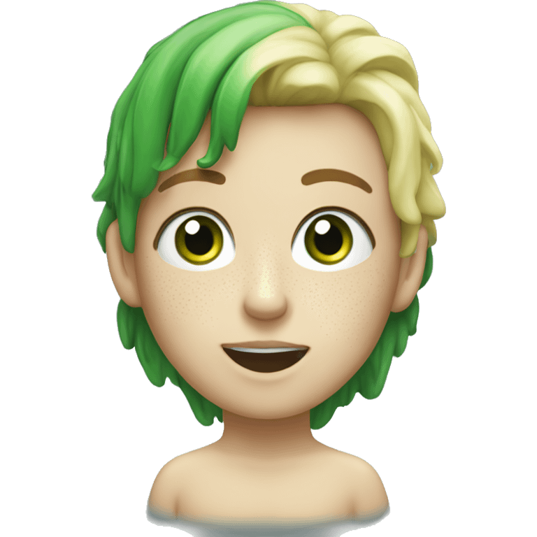 Skibidi toilet with green hair and freckles and big green eyes emoji