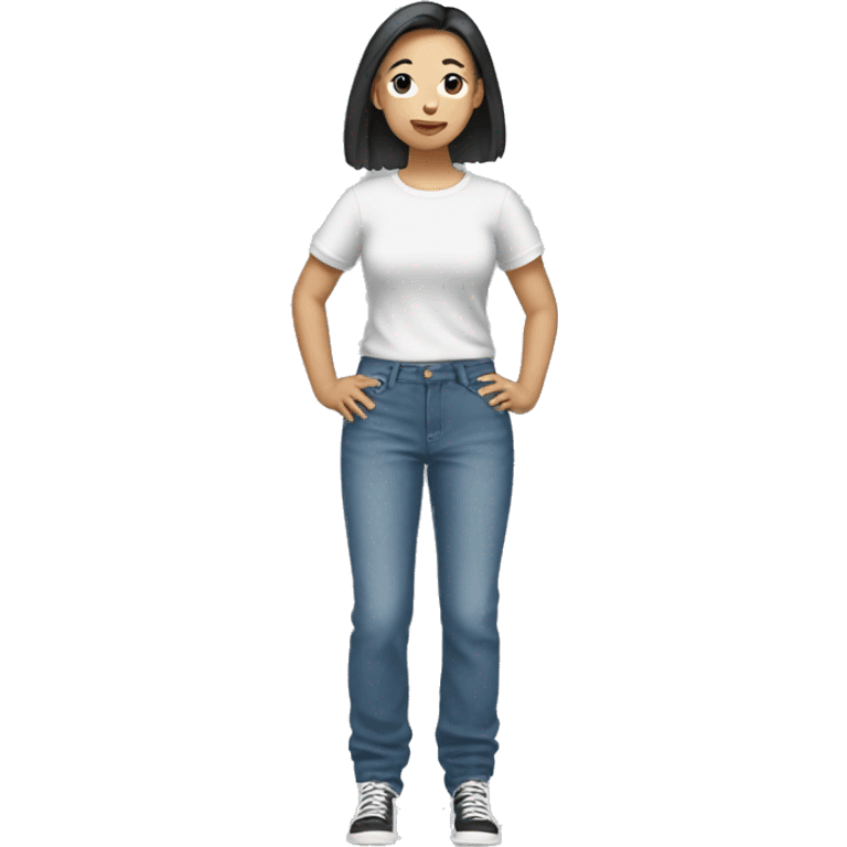 Asian girl wearing baggy jean pants  emoji