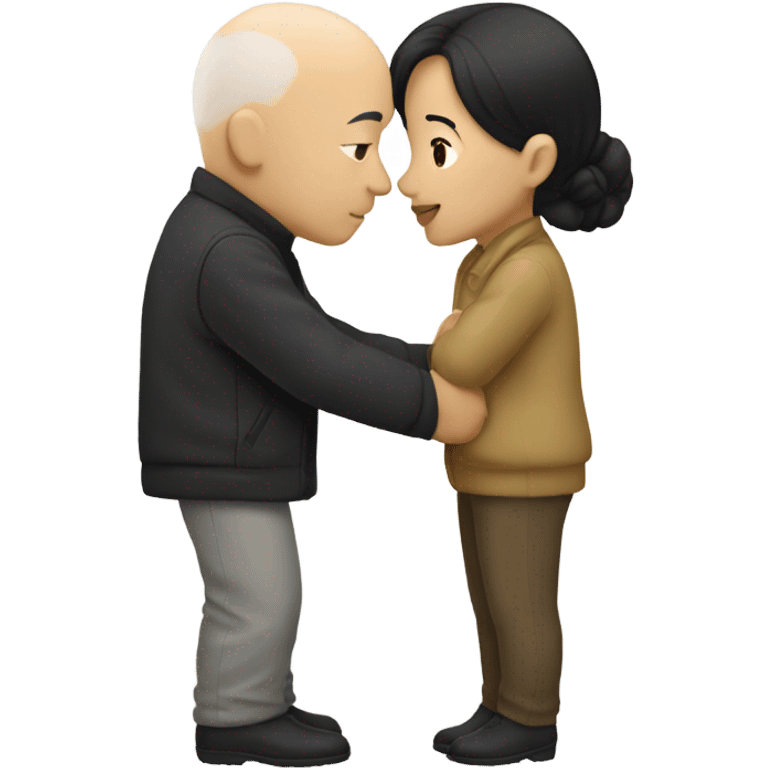 Asian girl dark hair kissing white bald man emoji