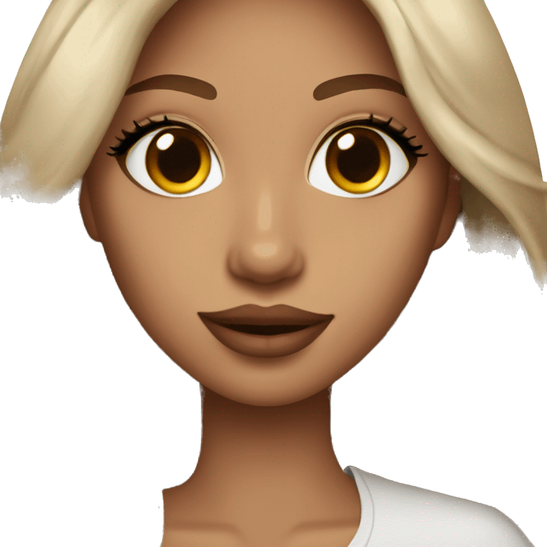 A girl with long brown  hair white skin lip filler brown eyes in a rich people outfit  emoji