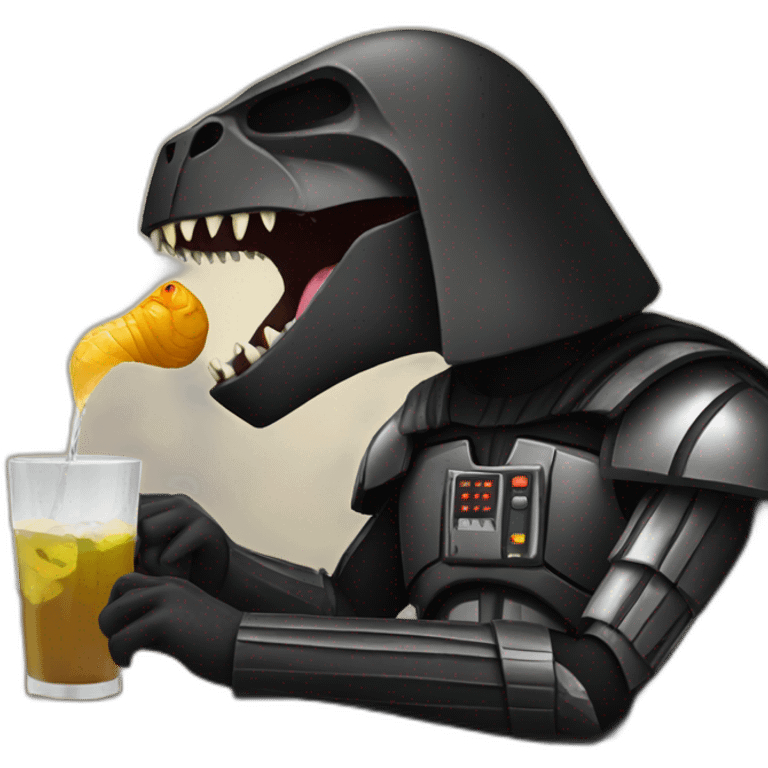 Dark vador drinking with a dinosaur emoji