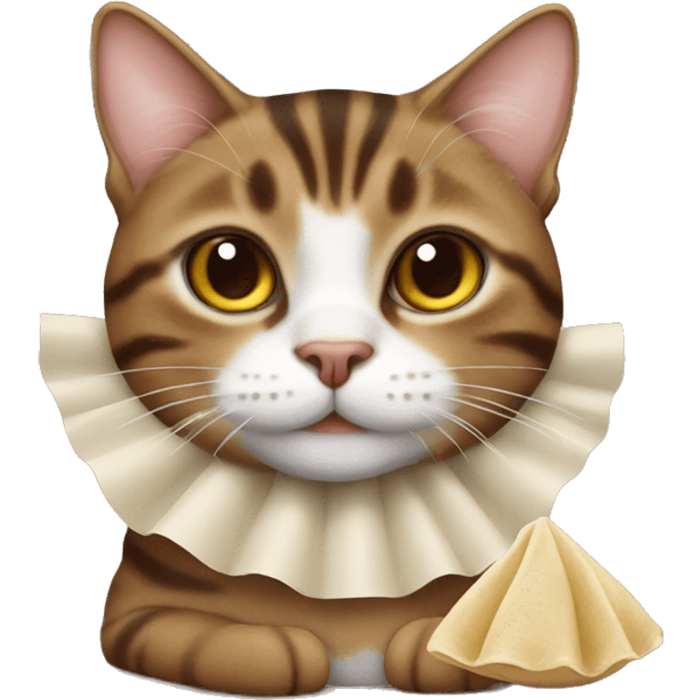 Brown tabby cat with dumpling emoji