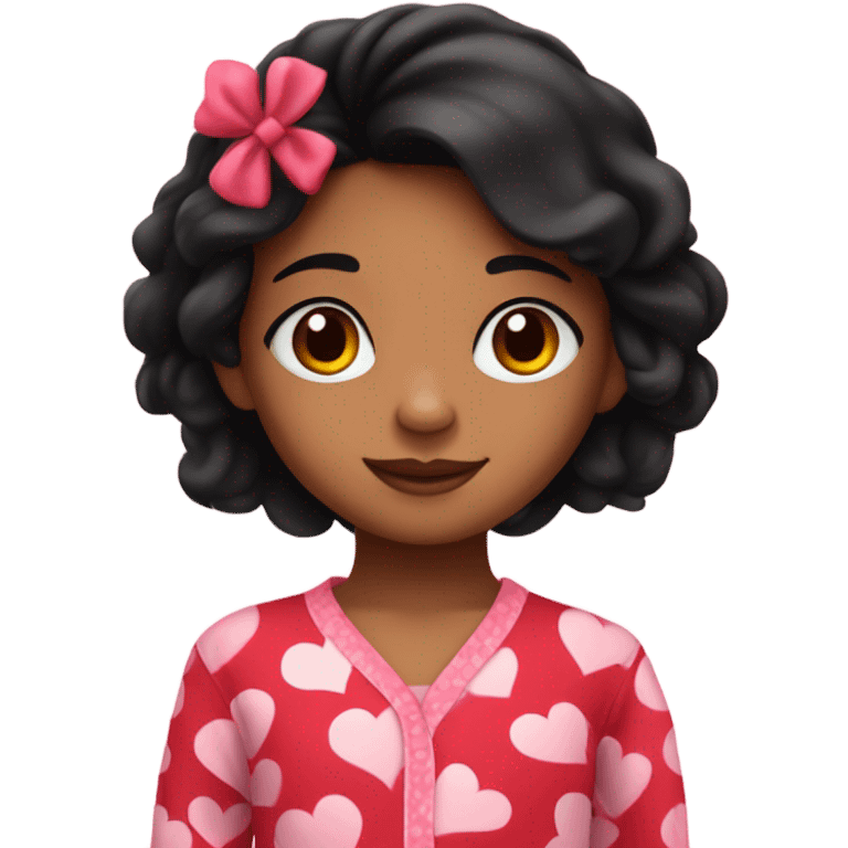 Little girl with Valentine’s Day pajamas with black hair and tan skin emoji