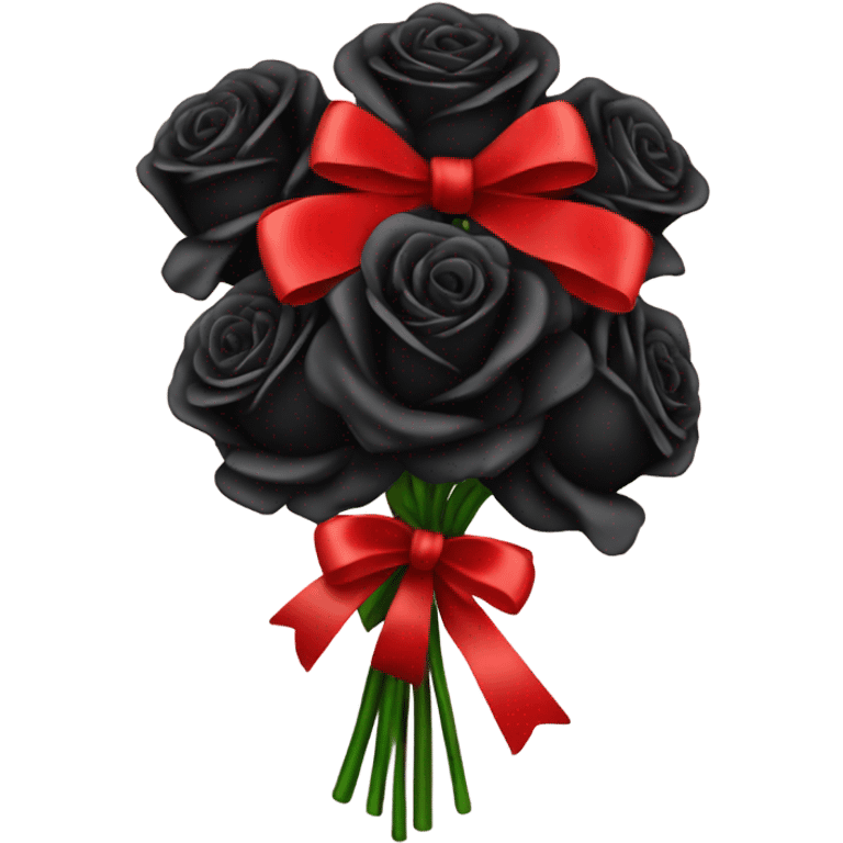 bouquet of black roses tied with a red bow emoji