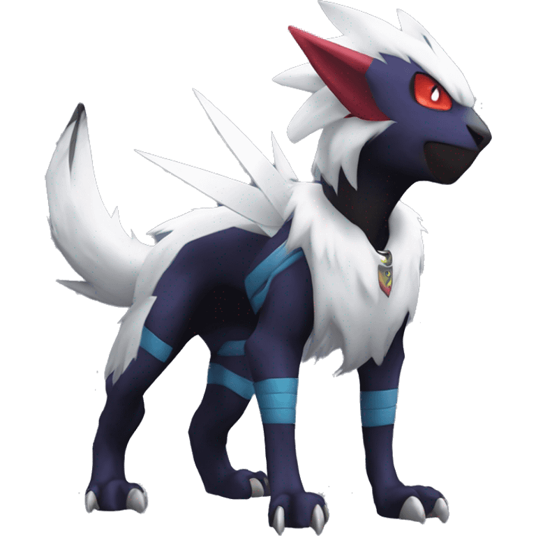 Cool Dark Edgy Absol-Noivern-Quilava-Litten-Pokémon with edgy stripes hoodie spiked collar punk Full Body emoji