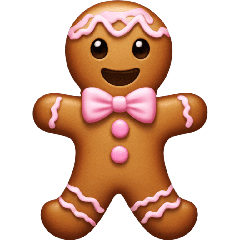 A light brown gingerbread man with light pink icing and a light pink bow on its head emoji