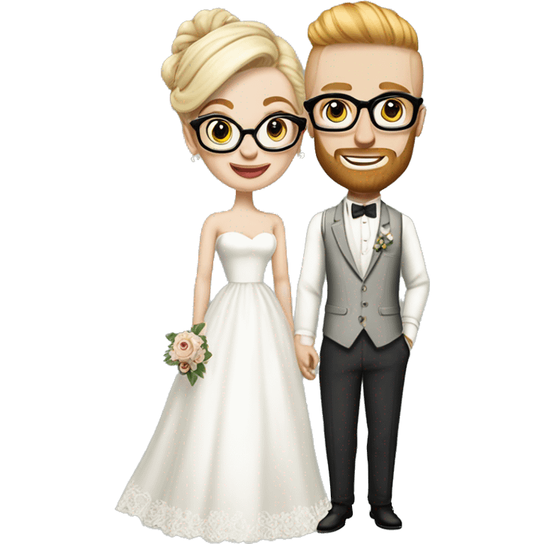 White Blonde hair up bride glasses tattoos vintage tea length dress white groom black glasses no hair ginger beard emoji