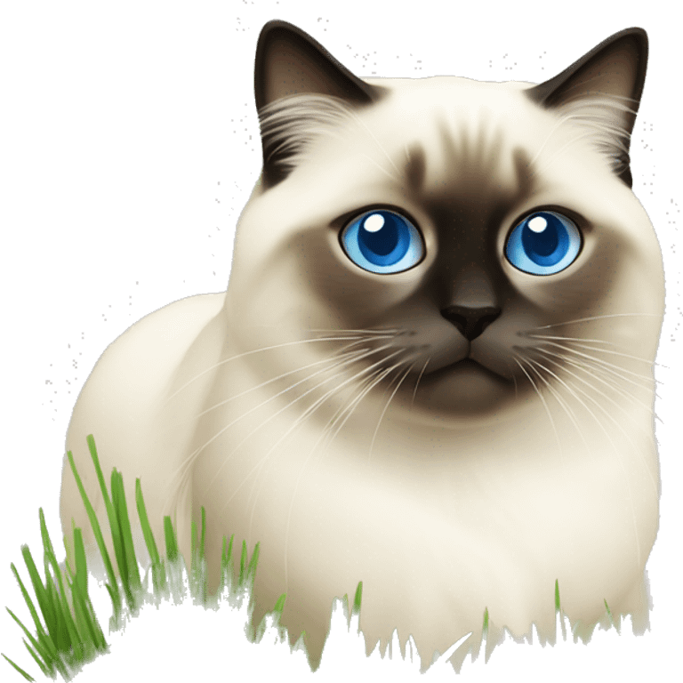 birman cat blue eyes eating grass emoji