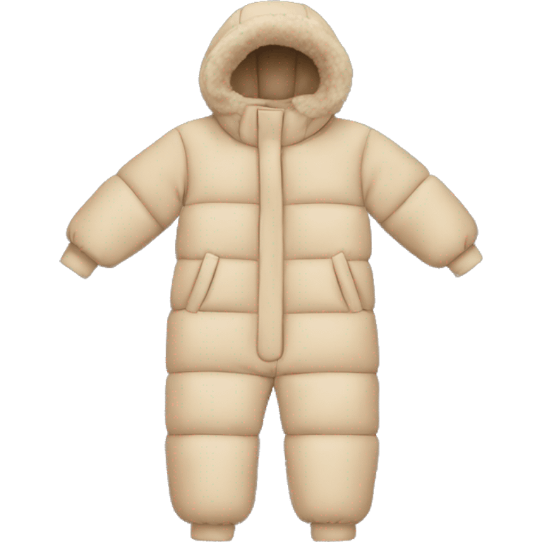 Beige children's winter jumpsuit with a small down on the hood emoji