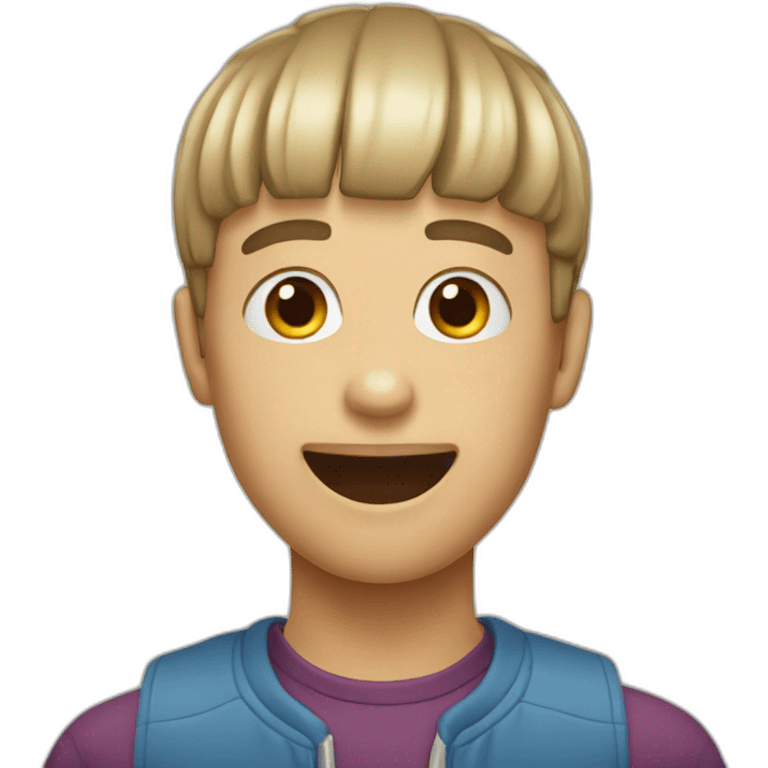 Guy with a bowl cut and hus tongue out emoji