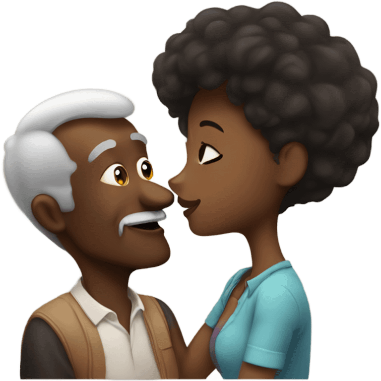 Darkskin grandpa kissing young brown skin girlfriend  emoji