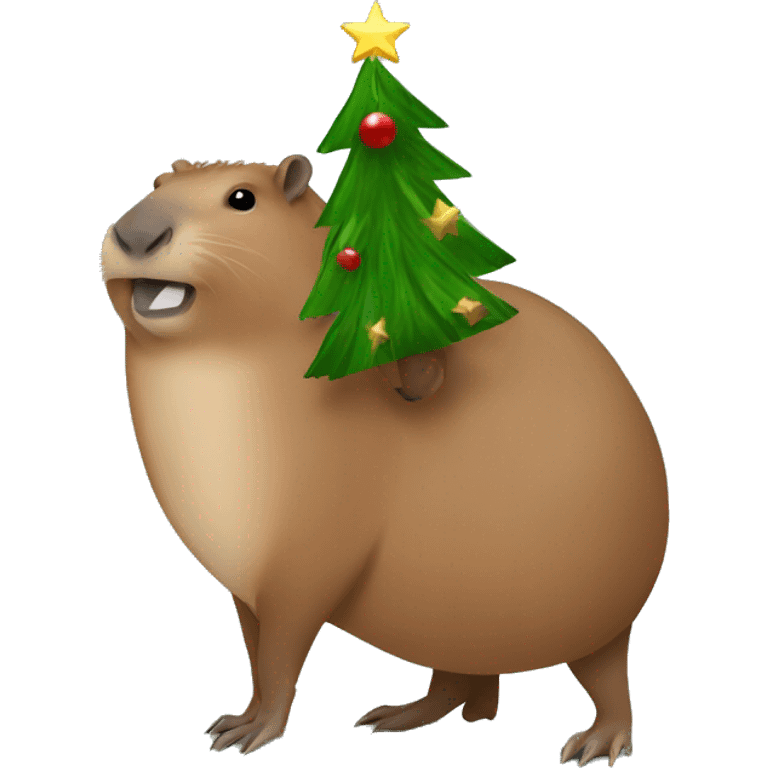 A capybara holding a Christmas tree emoji