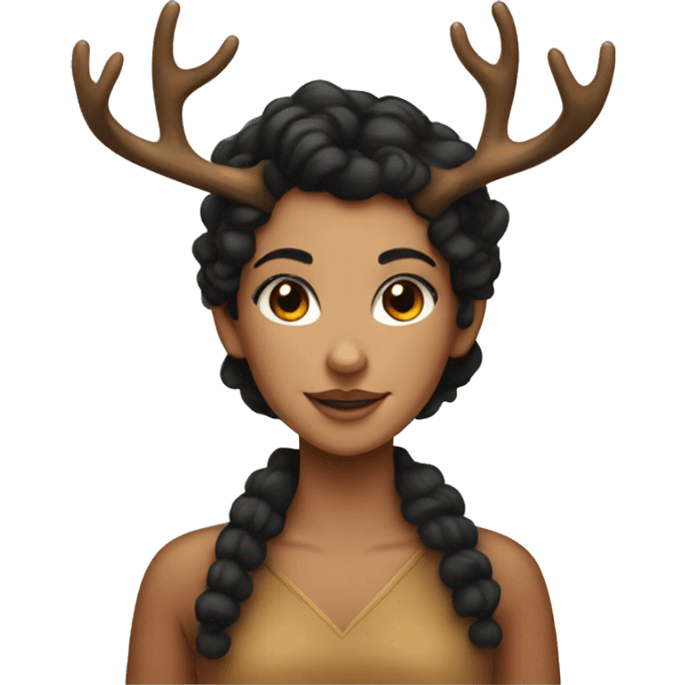 tan deer girl with black curly hair and antlers  emoji