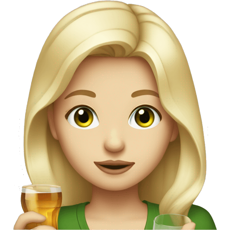 Long, blonde haired, girl, drinking whiskey, green eyes emoji