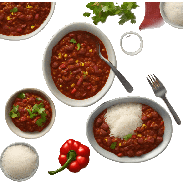 Bowl of chili con carne with rice on the side  emoji